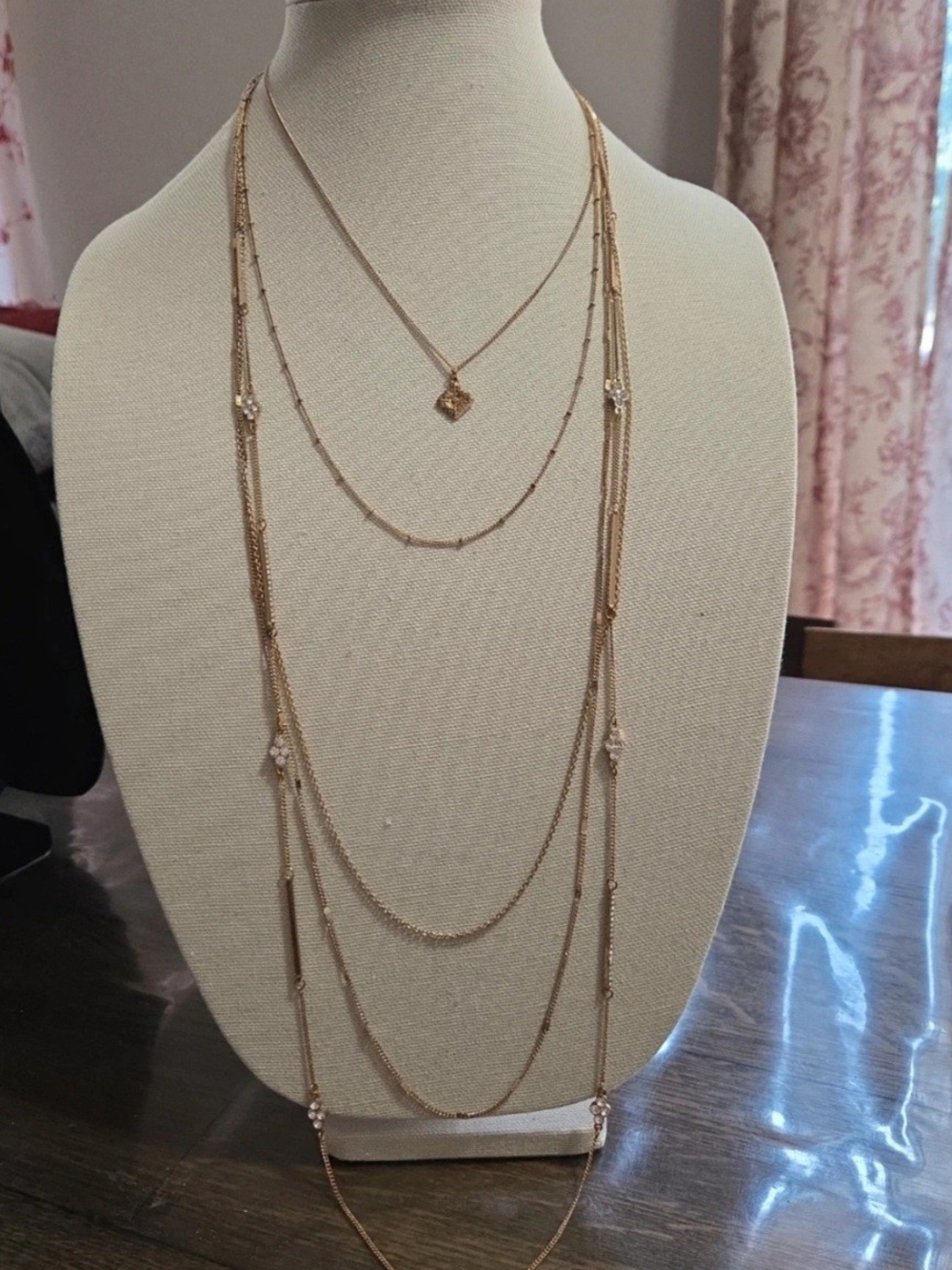 Gold Multi-Layer Women's Necklace with Crystal Accents